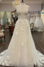 Open Back V-Neck A-Line Wedding Dress, Bridal Gown ,Dress For Brides