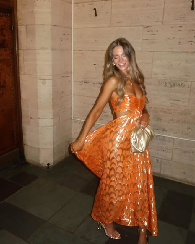 Orange A-Line Spaghetti Straps Chic Long Party Dress