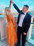 Orange A-Line Spaghetti Straps Chic Long Party Dress