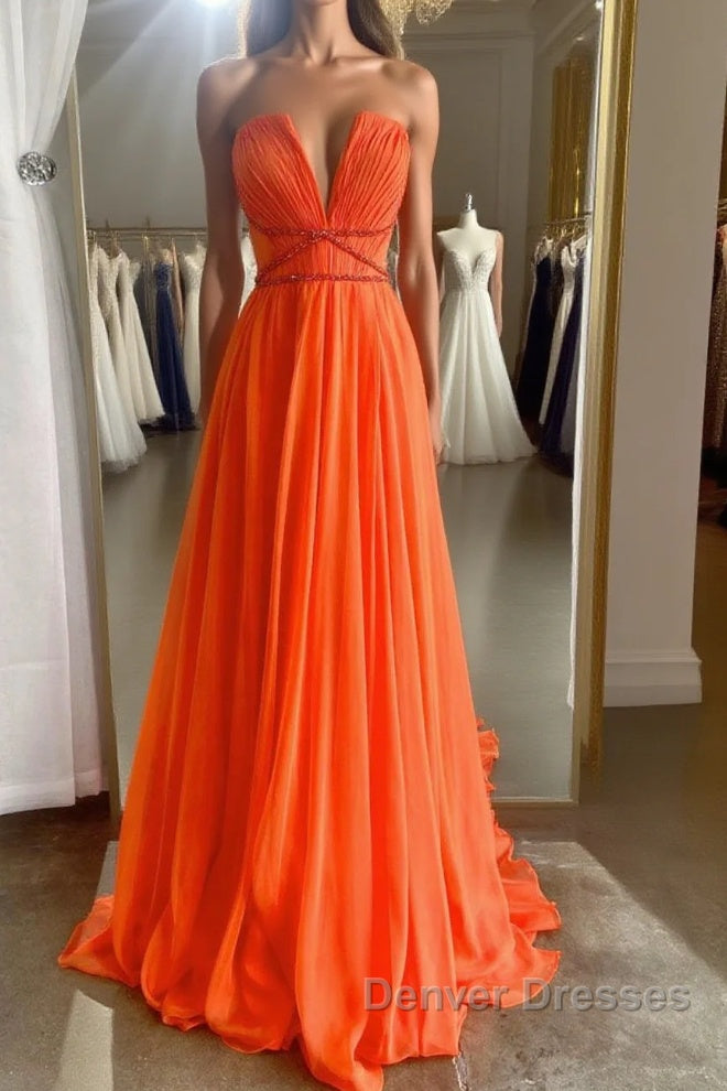 Orange Aline chiffon long prom Dress, orange long evening Dress Main image