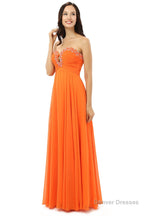 Orange Chiffon Cut Out Sweetheart With Pleats Bridesmaid Dresses