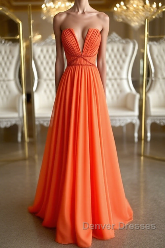 Orange Chiffon Long Prom Dress, Orange Long Formal Evening Dress Main image