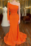 Orange Long Sleeve Sequined Prom Dress With Slit