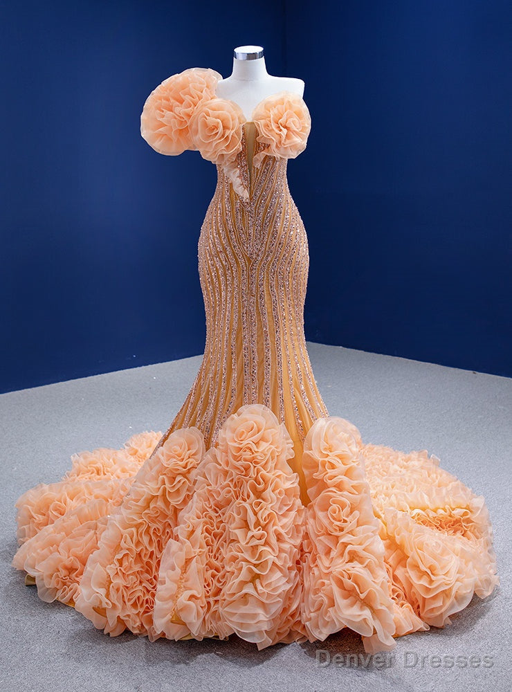 Orange Mermaid Organza Sequins Beading Prom Dress Main image