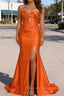 Orange Mermaid Sweetheart Corset Long Prom Dress with Slit