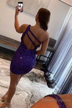 Orange Open Back One Shoulder Sequins Tight Homecoming Dress