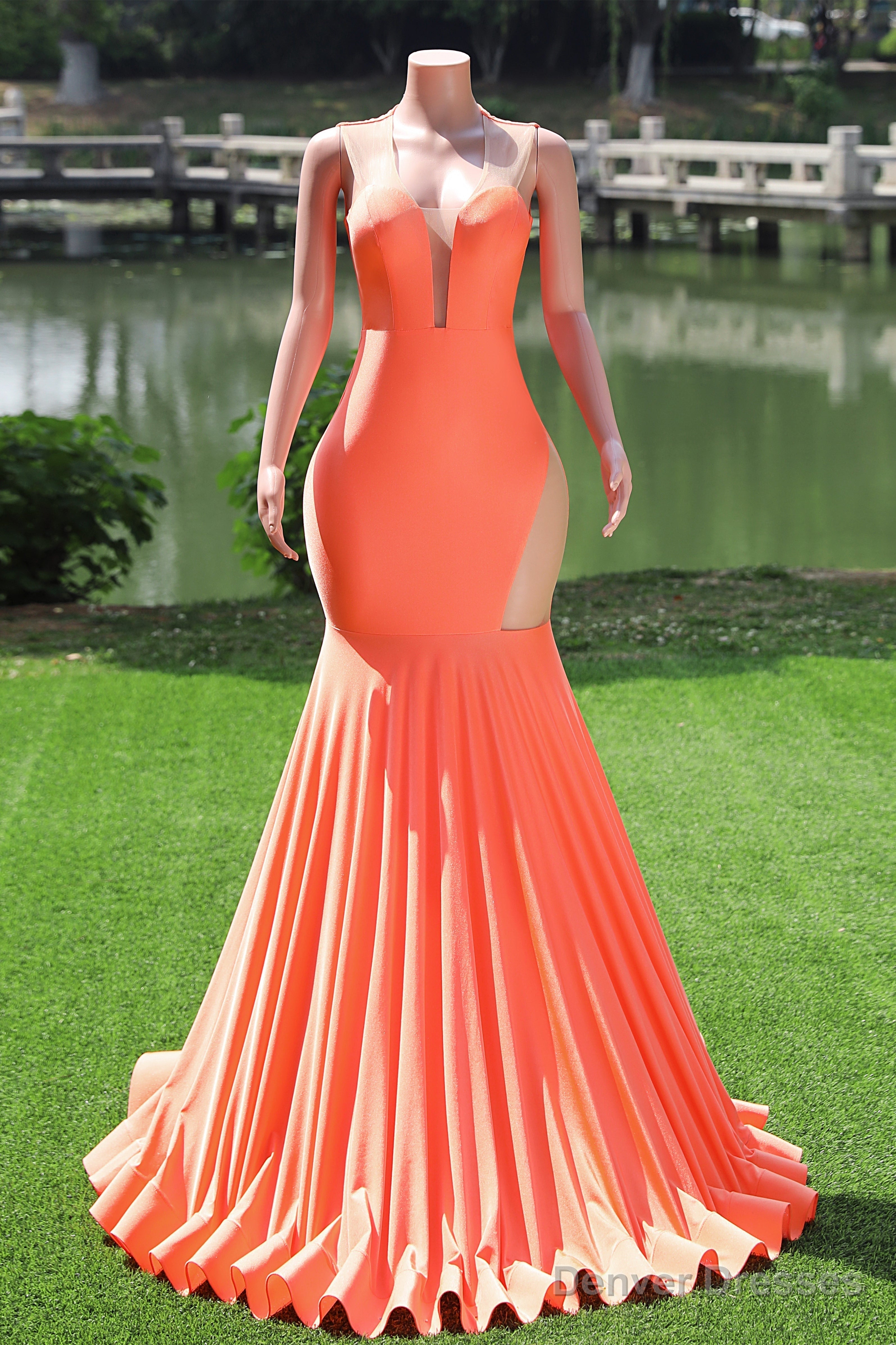 Orange Prom Dresses Sexy Mermaid Women Evening Dress Sleeveless Open Back Main image