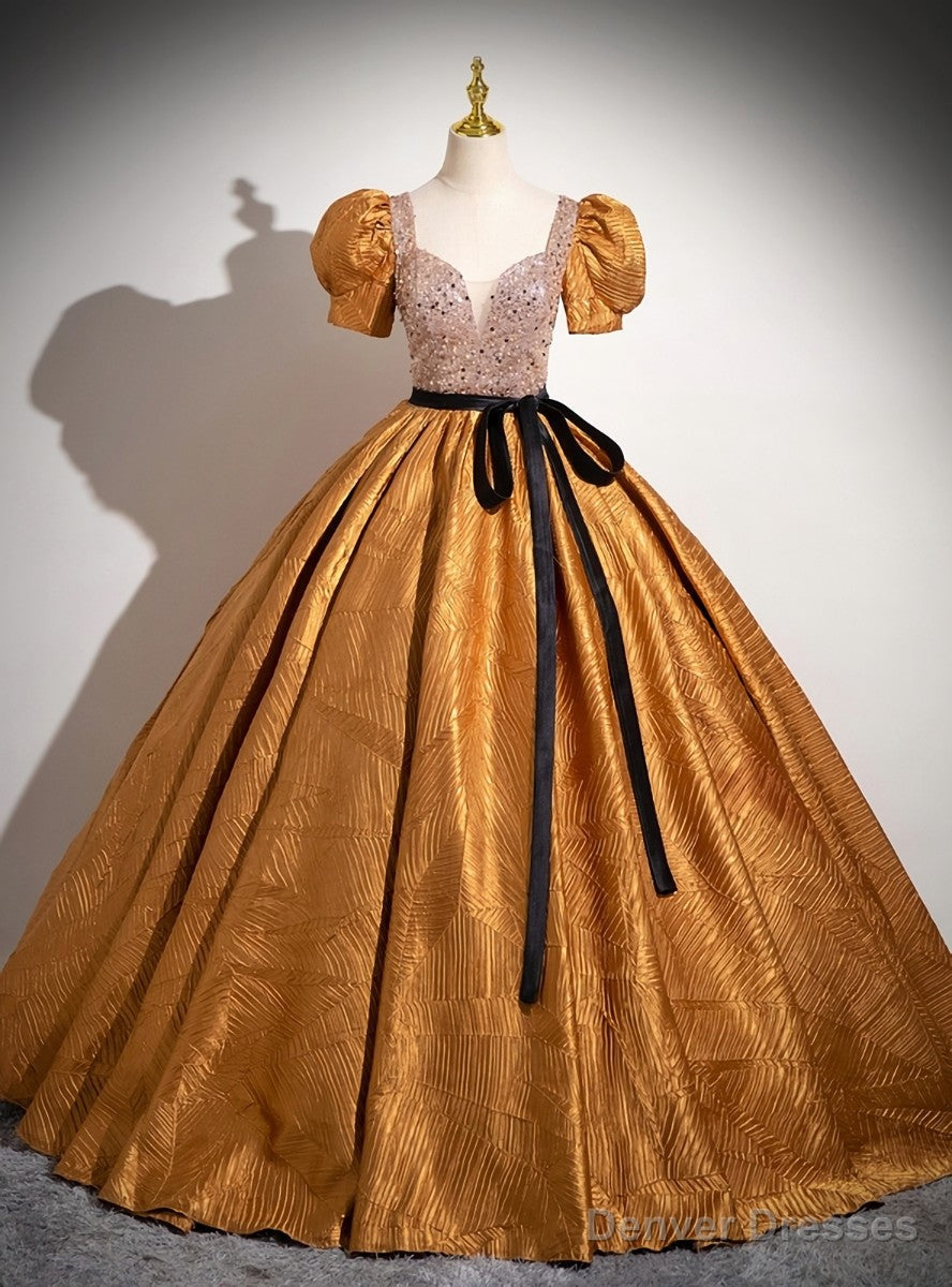 Orange Puff Sleeve Sequins Quinceanera Dress Main image