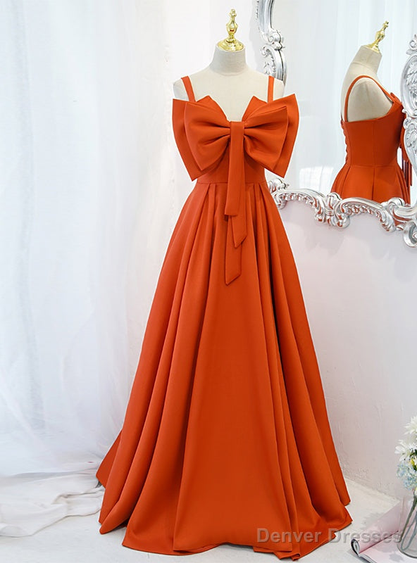 Orange Sapghetti Straps Bow Long Prom Dress Main image