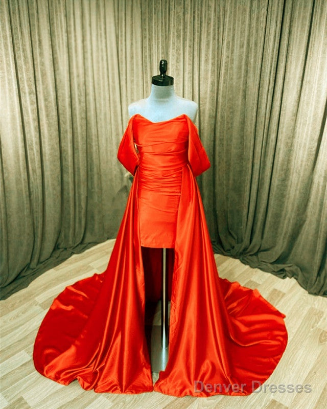 Orange Satin Off The Shoulder Prom Dresses Main image