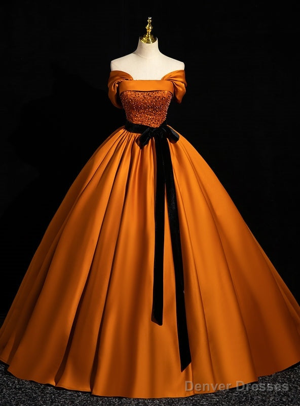Orange Satin off the Shoulder Sequins Quinceanera Dress Main image