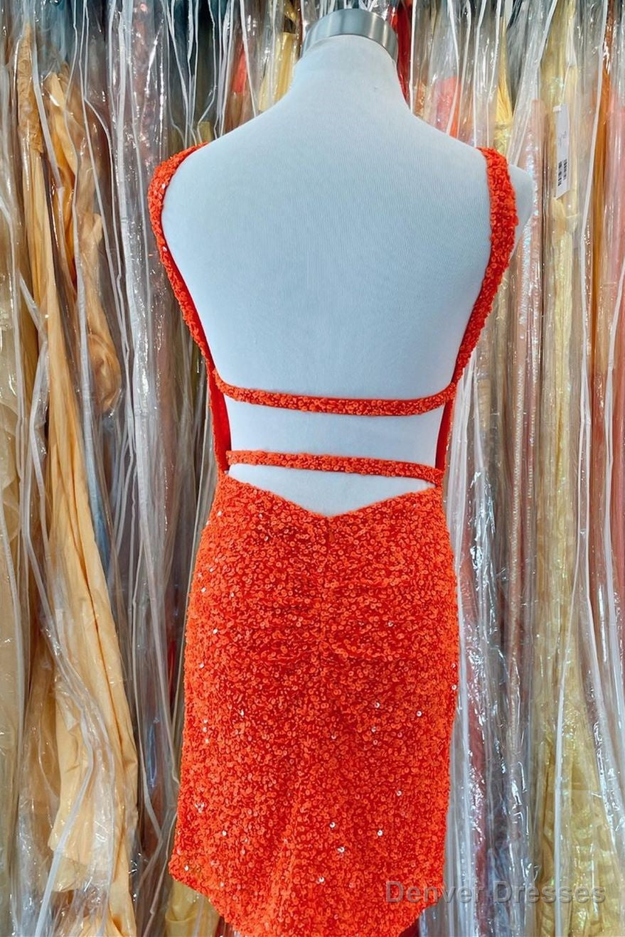 Orange Sequins Cross Front Bodycon Mini Party Dresses Secondary image