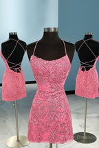 Orange Short Tight Homecoming Dress with Lace Beading