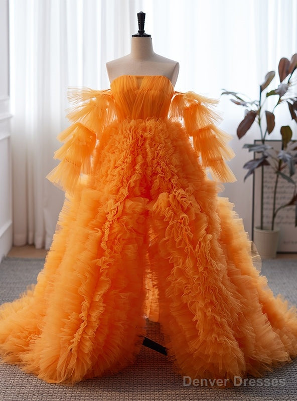 Orange Tulle  Strapless Pleats Prom Dress Main image