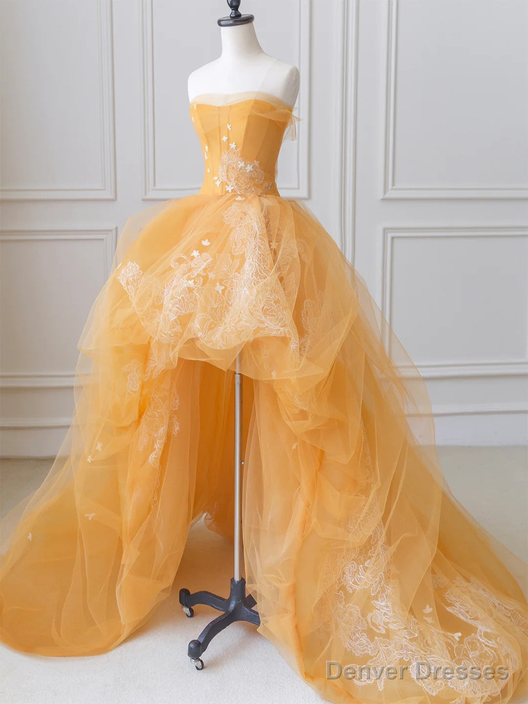 Orange Tulle Lace Strapless  Prom Dress Main image
