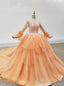 Orange Tulle Long Sleeve Lace Appliques Wedding Dress