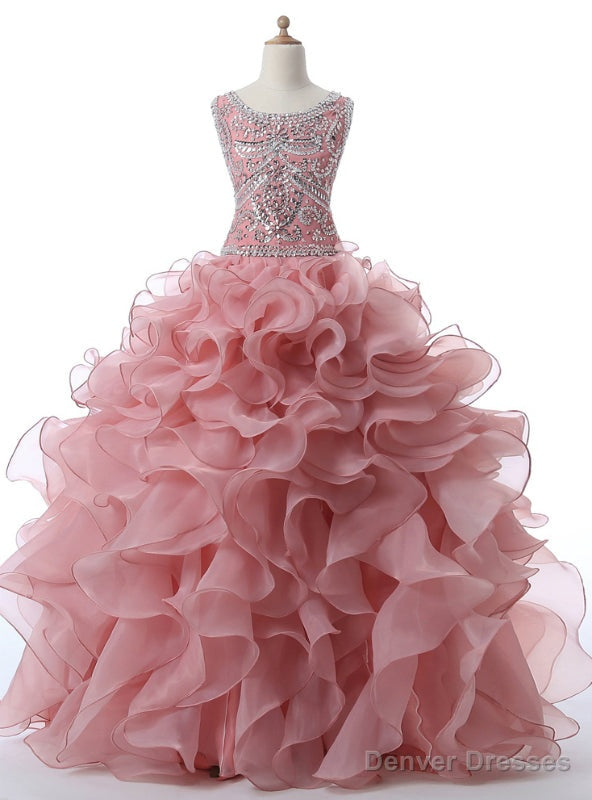 Organza Ruffled Pink Sleeveless Rhinestones Crystals Sequins Sweet 16 Dresses Main image
