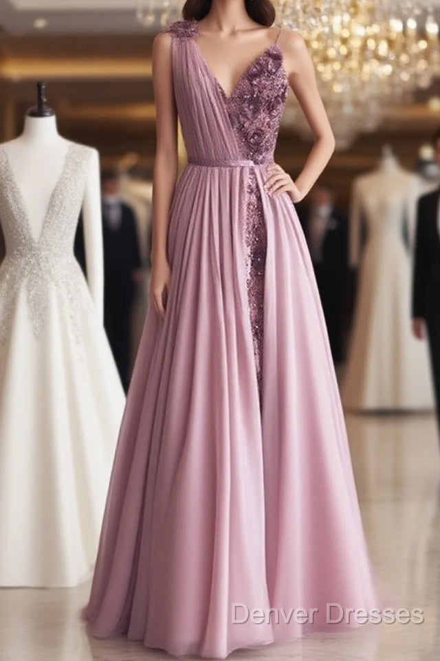 Pale Pink Tulle V Neck Dress 3D Flowers Embroidery Main image