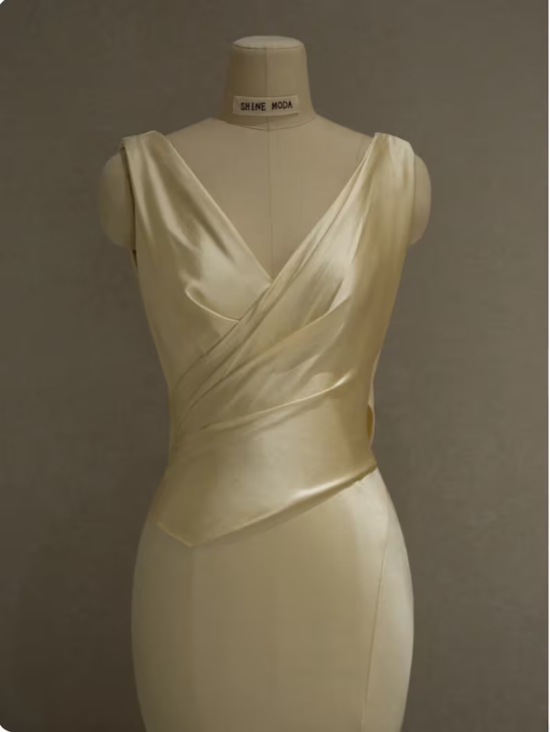 Pastel Yellow Satin Backless Mermaid Long Prom Dress