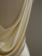 Pastel Yellow Satin Backless Mermaid Long Prom Dress