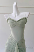 Pea Green Suspender Long Dress