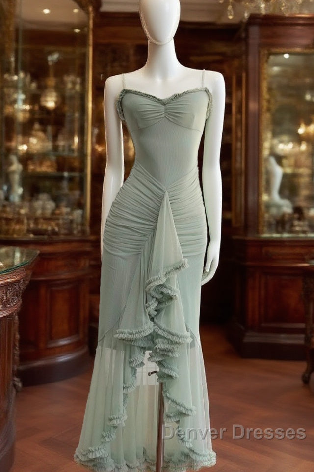 Pea Green Suspender Long Dress Main image