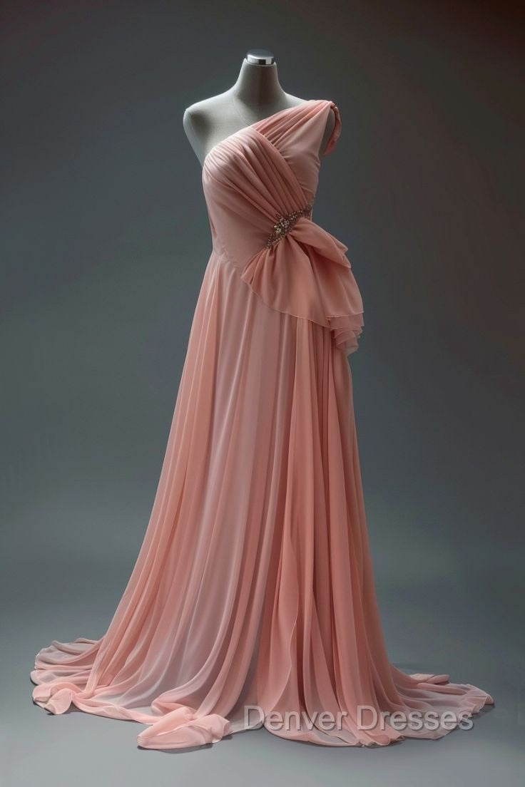 Peach A-Line One Shoulder Chiffon Long Prom Dress Simple Bridal Dress Secondary image