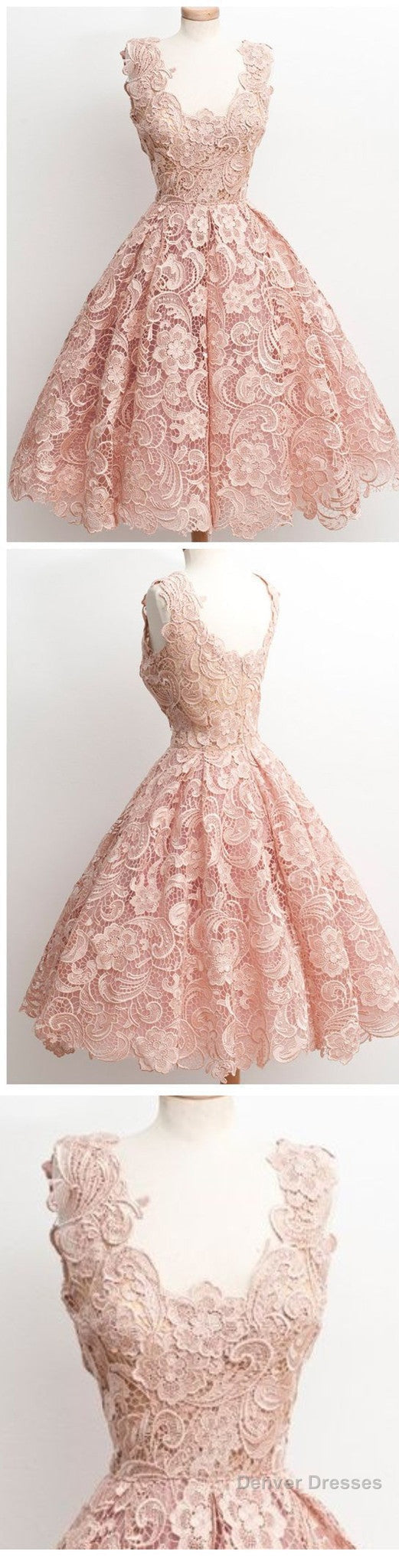Peach Lace Scoop Neckline Short Cute Homecoming Dresses Secondary image