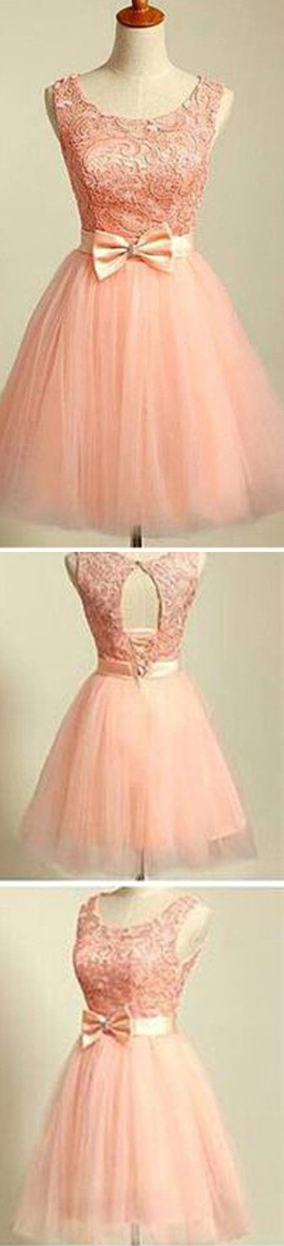 Peach Pink lace lovely for teens modest formal homecoming dress Secondary image