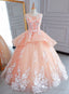 Peach Pink Tulle Princess Sweet 16 Party Dress, Quinceanera Dresses Formal Dress
