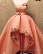 Peach Sweetheart High Low Dress With 3D Flowers