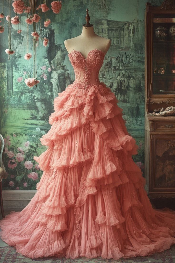 Peach Vintage A-Line Sweetheart Neck Long Evening Gown Sweet Beaded Applique Dress