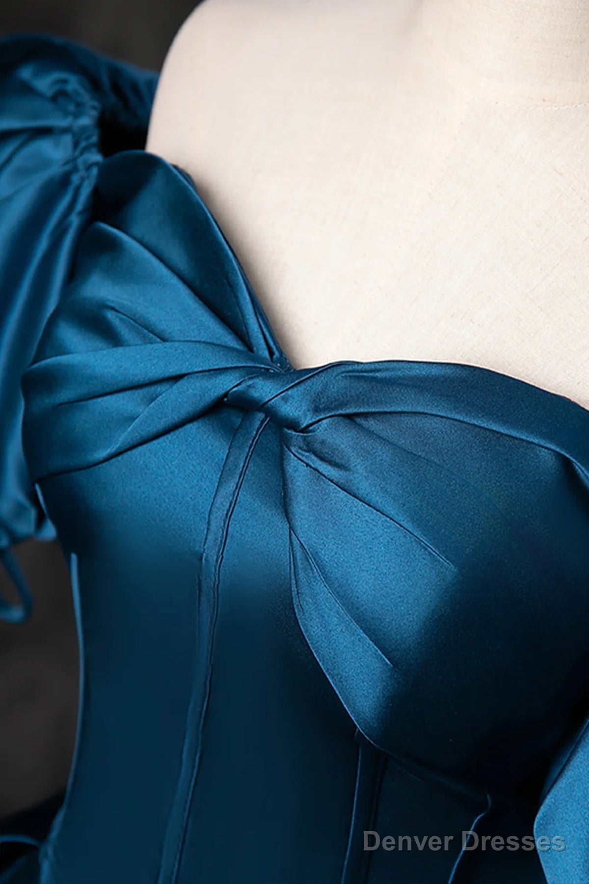 Peacock Blue Long Satin Prom Dresses, Peacock Blue Long Satin Formal Evening Dresses