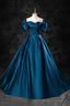 Peacock Blue Long Satin Prom Dresses, Peacock Blue Long Satin Formal Evening Dresses