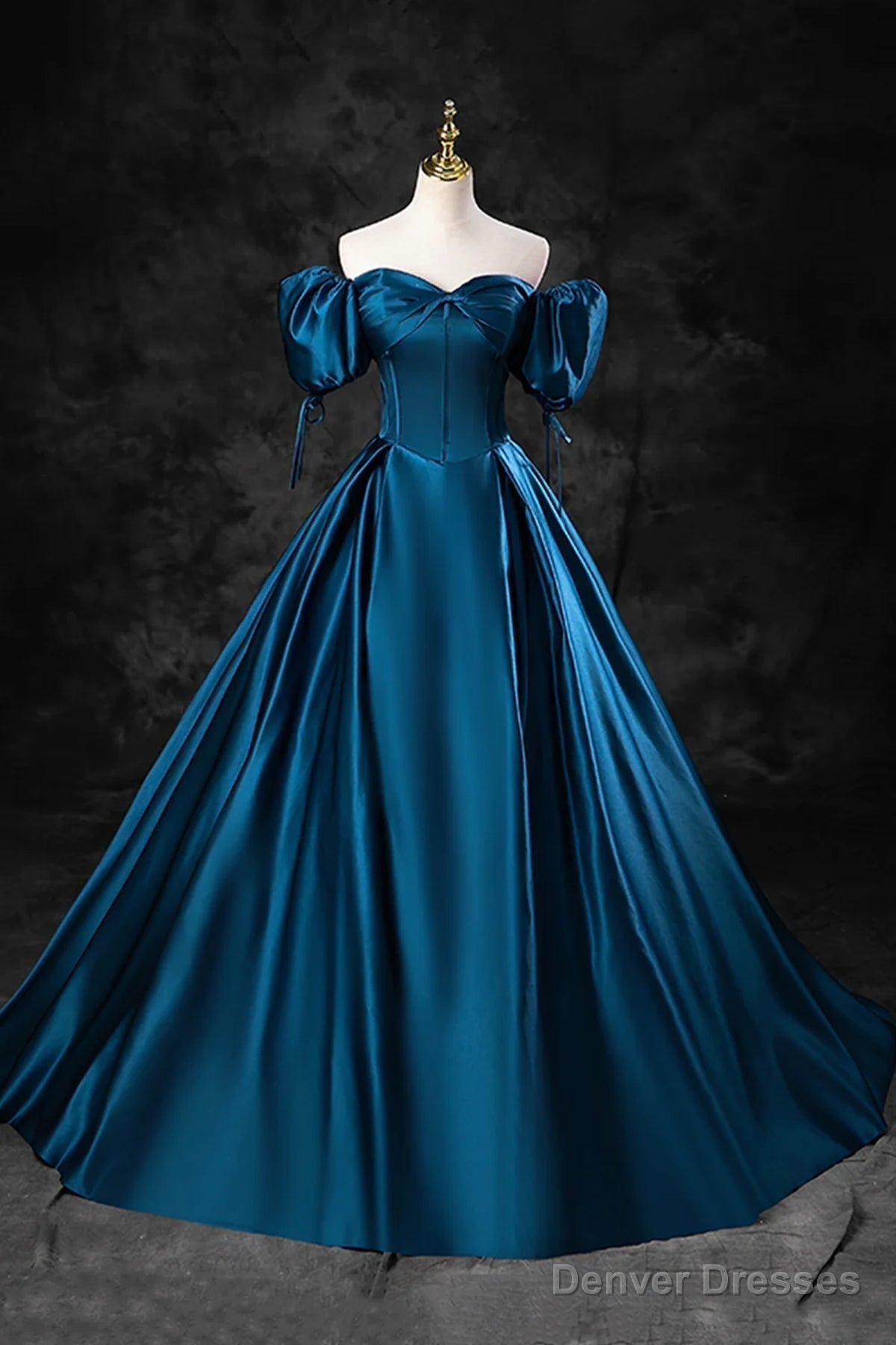 Peacock Blue Long Satin Prom Dresses, Peacock Blue Long Satin Formal Evening Dresses Main image