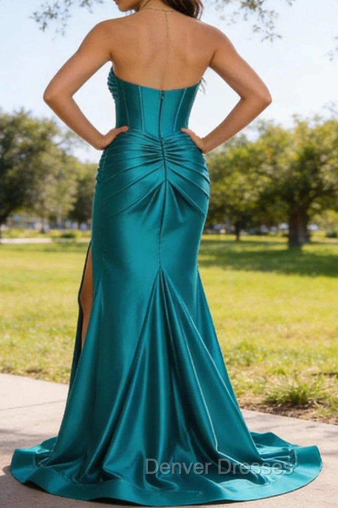 Peacock Mermaid Sweetheart Corset Long Prom Dress with Slit