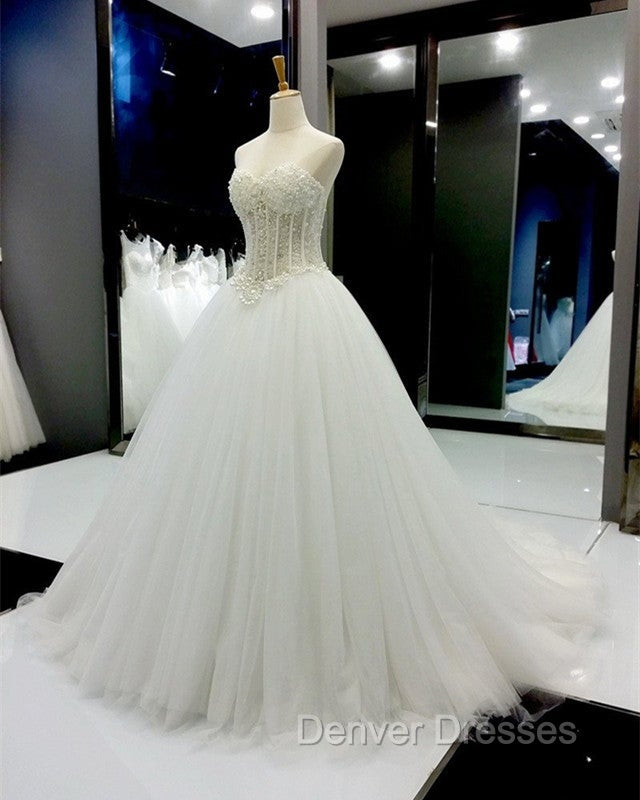 Pearl Beaded Sweetheart See Through Princess Wedding Dress Secondary image