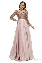 A-Line Sequins Sweet Neck Long Sleeve Prom Dresses