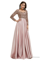 A-Line Sequins Sweet Neck Long Sleeve Prom Dresses