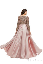 A-Line Sequins Sweet Neck Long Sleeve Prom Dresses