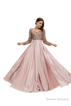 A-Line Sequins Sweet Neck Long Sleeve Prom Dresses