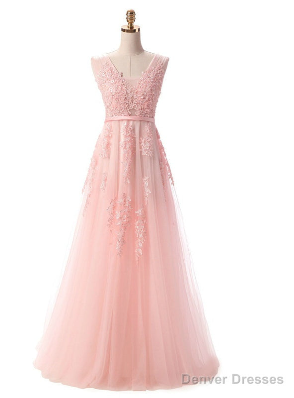 Pearl Pink Lace Appliques Backless Bridesmaid Dress Main image