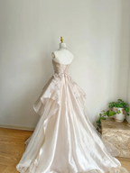 Pearl Pink Strapless A-Line Tulle Long Party Gown With Pearls
