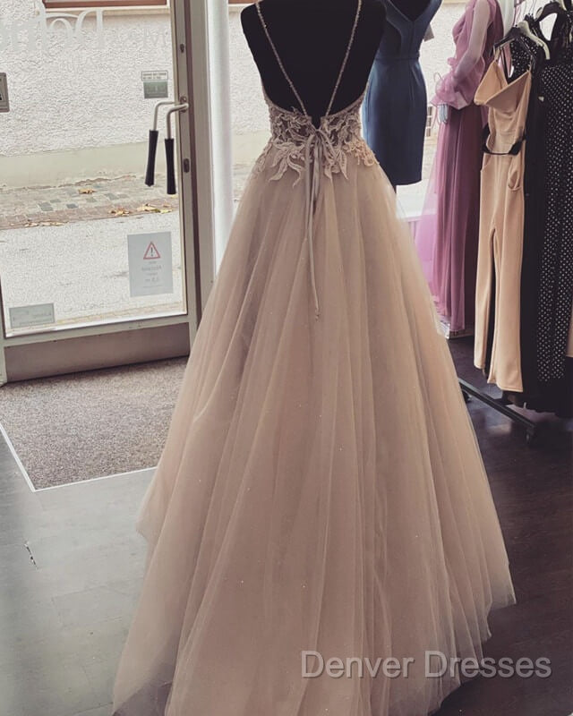 Pearl Pink Tulle Prom Dress V Neck Appliques Secondary image