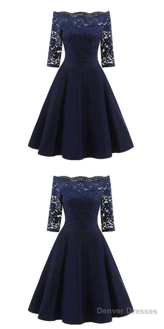 Perfect Navy Blue Homecoming Dress,Off The Shoulder Homecoming Dresses Main image