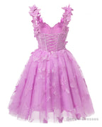 White 3D Butterfly Lace Applique Tulle Homecoming Dress for Teens Sweetheart Mini Short Prom Dresses