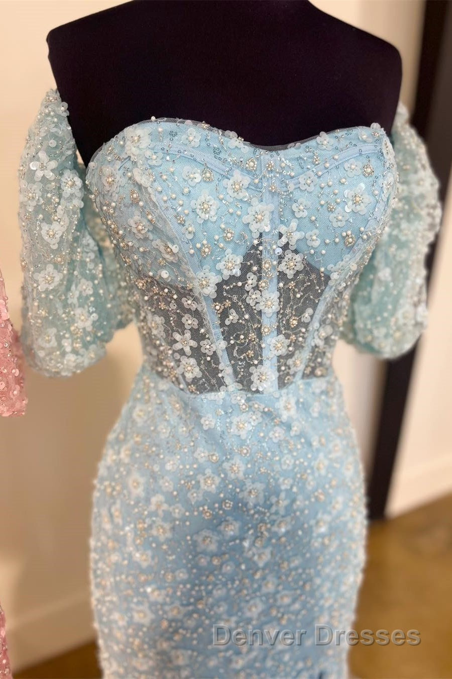 Pink 3D Floral Lace Sweetheart Mermaid Long Prom Dress with Slit Secondary image
