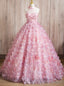 Pink 3D Flower Halter Quinceanera Dress
