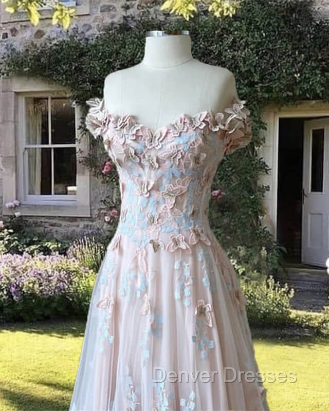 Pink A-Line Butterfly Prom Dress Secondary image