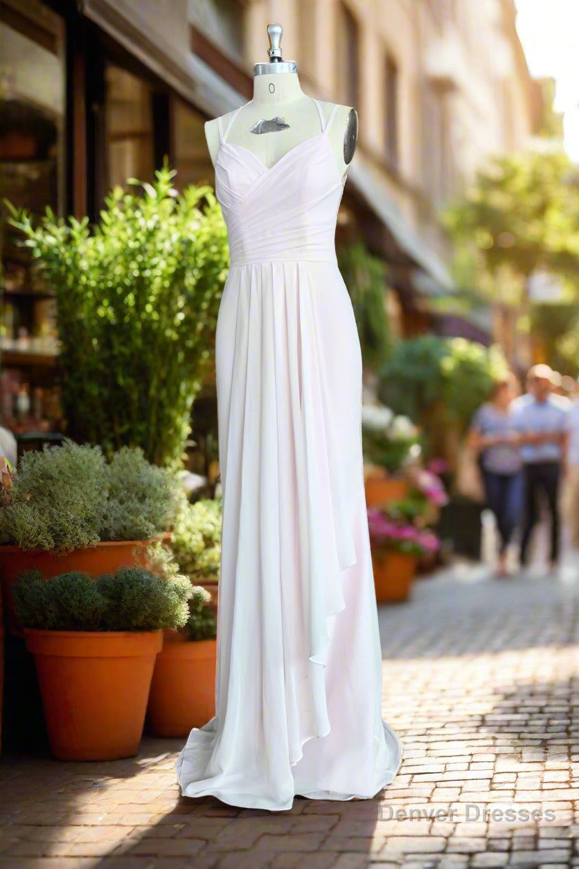 Pink A-line Chiffon Spaghetti Straps Sleeveless Ruffles Long Bridesmaid Dress Secondary image